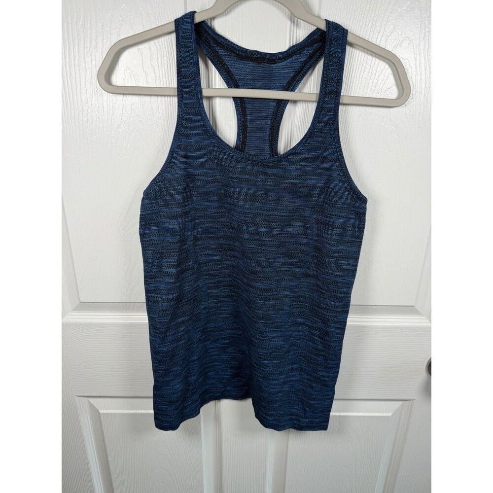 Lululemon Swiftly Tech Racerback Tank Top Blue Black Space Dye Heathered Size 8